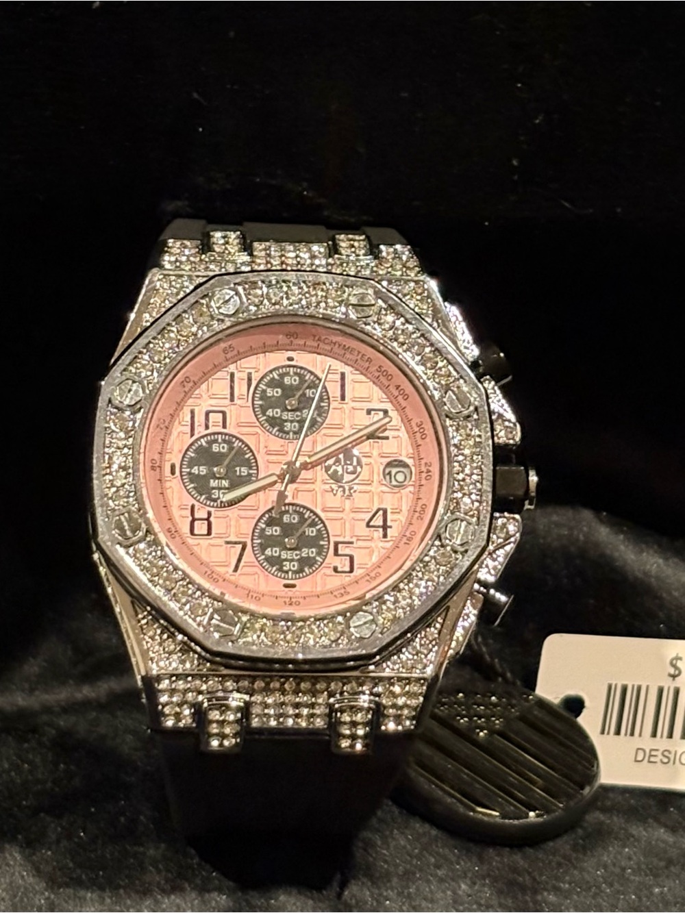 AJ Men's High quality Pink Chronograph Watch with Crystal Accents